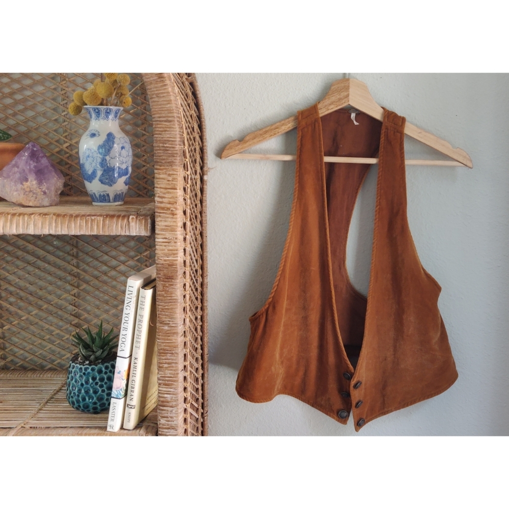 Free People 70's Cognac Velvet Button Vest